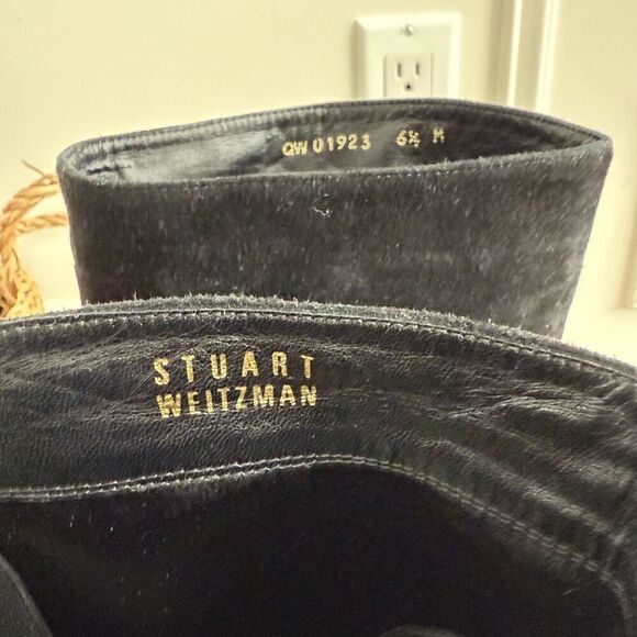 Stuart Weitzman Boot Tass Hidden Wedge Black Suede Gold Zipper Boot $695 6.5 - Picture 6 of 9